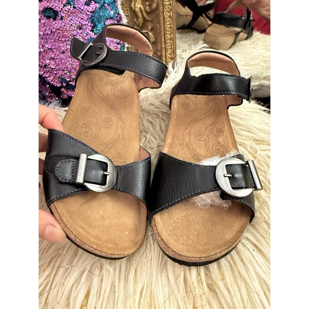 Taos "Vera" Women's Comfort Sandals Size 38 Us 7 Black Leather